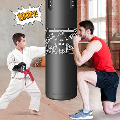 Punching Bag for Kids, 2.7FT Hanging Boxing Bag with Boxing Gloves | Kids Boxing Set Kickboxing Bag for Youth Boxing Karate Muay Thai Kick Taekwondo Training - style: Bats