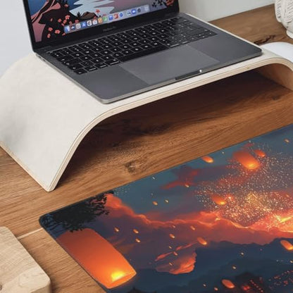 XXL Gaming Mouse Pad 35.4 x 15.7 Inch, Large Desk Mousepad with Moonlit Asian Landscape Design, Water-Resistant Surface, Stitched Edges, Non-Slip Rubber Base Desk Mat - color: Moonlit Asian Landscape