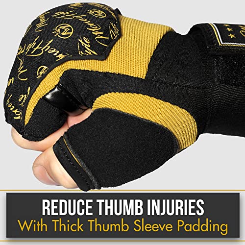 Quick Gel Boxing Wraps Under Boxing Gloves - Kickboxing MMA Muay Thai - Fist, Knuckle, Wrist Wrap Protection Inner Glove Hand Wraps - Men Women Kids - color: Black/Gold, size: X-Small