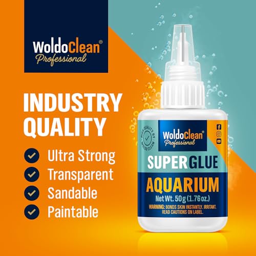 WoldoClean Aquarium Super Glue 50g - Plant Glue for Aquascaping, Live Plants, Moss, Rocks & Driftwood - Fish Tank Safe, Clear Drying & Waterproof, Freshwater & Saltwater Reef