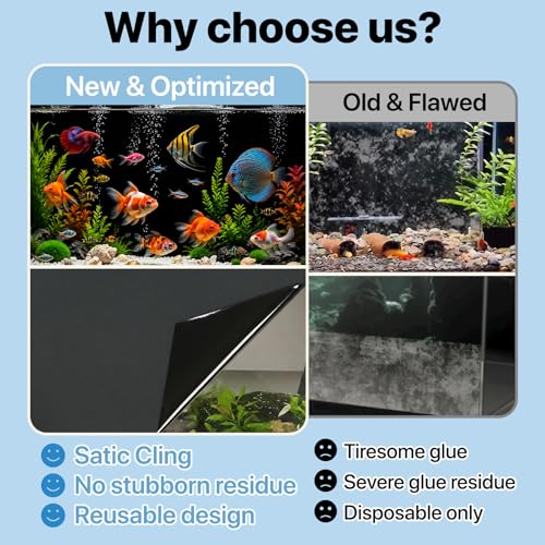 Black Aquarium Background, Static Cling Fish Tank Backdrop Wallpaper, Glue-Free, Reusable PVC Aquarium Décor Backgrounds, Easy to Install, Traceless Removal(17.5"x 118") - size: 17.5" x 118"