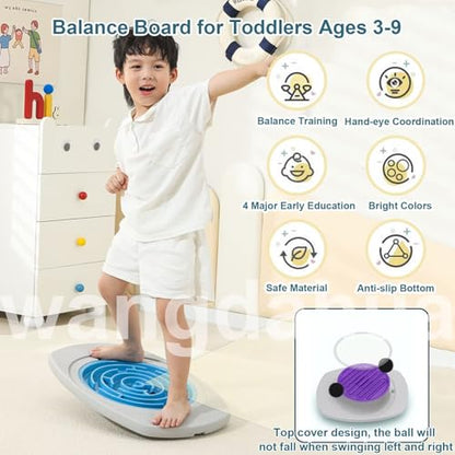 Balance Board for Kids, 20 inch Balance Board Maze with 2 Balls, 3 Replacement Labyrinth Boards, Toddler Wobble Boards for Sensory Training, Non-Slip Pedals, Max Load 130 Lbs