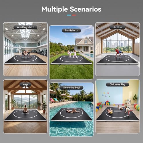 Inflatable Wrestling Mat 13FT x 4IN, PVC Portable Wrestling Mats for Home, 4" Thick Jiu Jitsu Mats with Circles for Wrestling, Martial Arts, Jitsu, BJJ, Boxing, MMA, Judo Indoor Outdoor Use