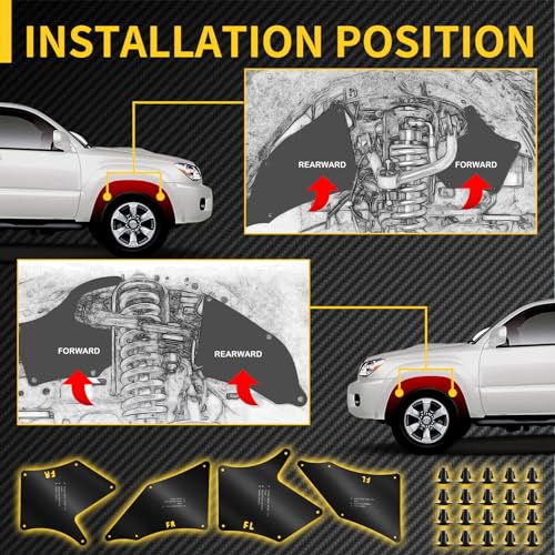 Splash Guard Fender Liner Shields, Matte Black | Compatible with Toyota Tacoma 2005-2020, Front & Rear Inner Fender Protection, Wheel Well Protection - color: for Toyota Tacoma 2005-2020