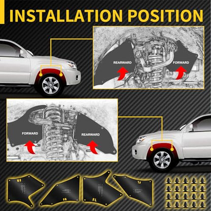 Splash Guard Fender Liner Shields, Matte Black | Compatible with Toyota Tacoma 2005-2020, Front & Rear Inner Fender Protection, Wheel Well Protection - color: for Toyota Tacoma 2005-2020