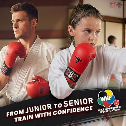 Professional WKF Karate Training Mitts | Karate Gloves with Thumb Elastic/Hook & Loop Closing | Premium Sizing - color: RED, size: Large