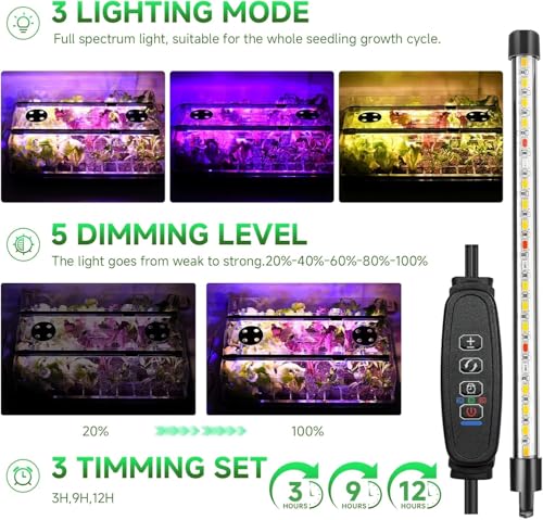 Seed Starter Tray with Grow Light and Thermostat Controller Heat Mat, 10"x 20.75" Heat Mats for Plant Growing，68-113°F Adjustable，Color Change Grow Lights，Germination Trays Kits (Green, 60 Cells)