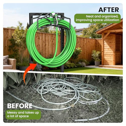 Garden Hose Holder, Detachable Metal Water Hose Holder Stand, Heavy Duty Freestanding Garden Hose Reel Rack and Hose Storage Organizer for Outside Yard - color: Black-