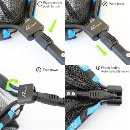 GOODCAT Floating Fishing Net with Magnetic Release, Foldable Landing Net for Kayak Boat Shore Fishing - color: B: Square-Extend Length:32.5"