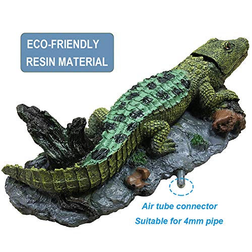 SLOCME Aquarium Alligator Air Bubbler Decorations - Aerating Action Crocodile Ornament, Oxygen Bubble Resin Crafts for Aquarium Fish Tank Decor