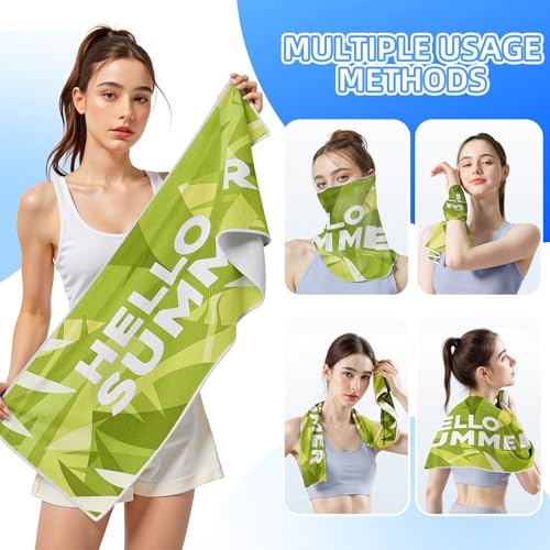 Cooling Sports Towel 39"X11.8" Cold Feeling Towel for Gym Fitness Running Yoga Pilates Soft Quick Dry Breathable Lightweight Camping Towel Summer Hiking Climbing Workout Essentials(Bright Green) - color: Bright Green