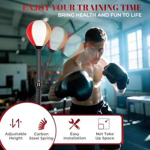Boxing bar Reflex Speed Bag Punching Bag Free Standing Boxing Bag with Adjustable Height & Reinforced Spring Strong Durable Relief Stress Ball for MMA WWE Exercise（red White Gold）