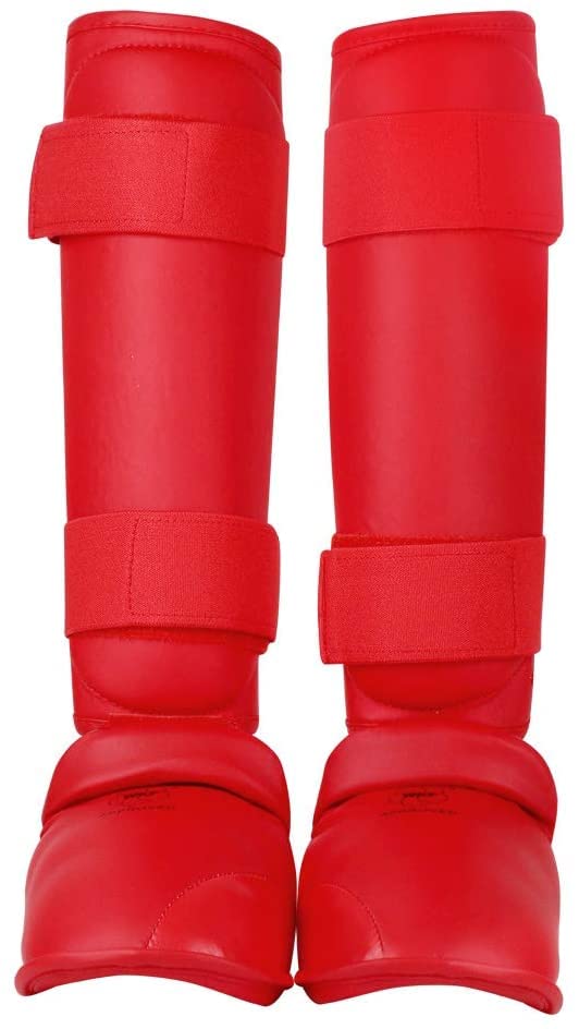 Wesing Karate Protective Gears Set with Chest Guard Gloves Groin Protection and Shin Instep Guard for Men - color: Red, size: Small