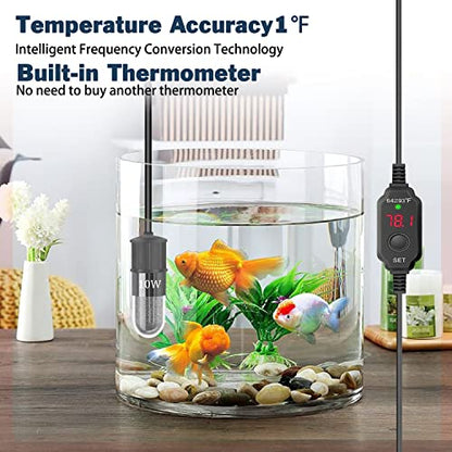 Adjustable Mini Aquarium Heater 0.5/1/2/3 Gallon Submersible Small Fish Tank Heater 10W/20W/30W Digital Display Thermostat External Temperature Controller (10W) - size: 10W
