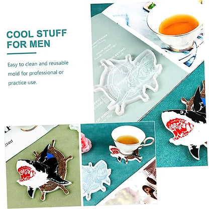 SEWACC Shark Shape DIY Coaster Mold Silicone Cup Mat Making Mold for Custom Resin Crafting and Easy to Use and for Unique Home Decor