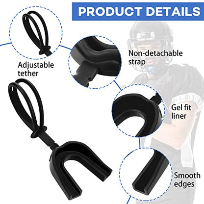 Dunzy 20 Pcs Football Mouth Guards with Strap Bulk - color: Black, size: Adult