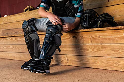Mizuno Adult Samurai Baseball Shin Guards - color: Black/Royal, size: 15.5"