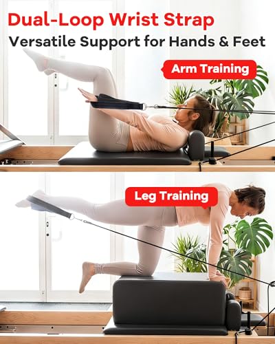 Wonderful Day 2PCS Pilates Reformer Straps Double Loop for Home Gym - color: Black