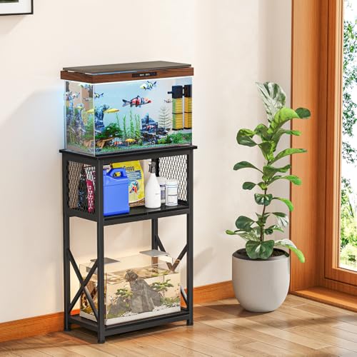 Snughome 10 Gallon Aquarium Stand with Storage, 3 Tier Heavy Metal Fish Tank Stand Shelf 20.47" x 11.42" x 30.91", Black - color: Black, size: 10 Gallon