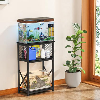 Snughome 10 Gallon Aquarium Stand with Storage, 3 Tier Heavy Metal Fish Tank Stand Shelf 20.47" x 11.42" x 30.91", Black - color: Black, size: 10 Gallon