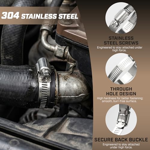 Bates- Hose Clamps, 2.5 Inch, 10 Pack, 304 Stainless Steel, Adjustable from 1.4"-2.75", Metal Worm Gear Hose Clamps for Air Ducting, Dryer Vent Hose, Fuel Line, Plumbing, Automotive