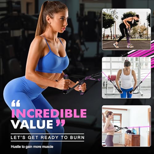 HPYGN Resistance Bands with Handles, 150 lb Exercise Bands for Home Workout - color: pink, style: 250LBS