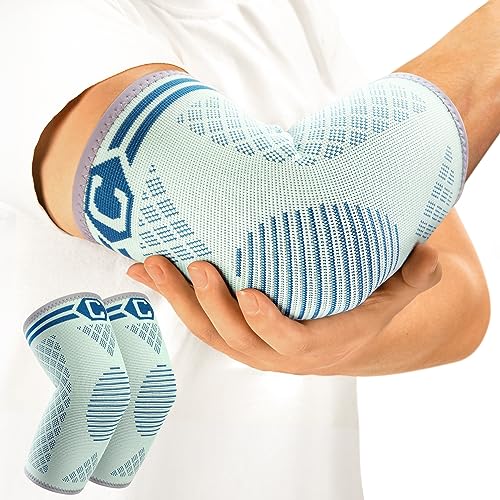 CAMBIVO 2 Pack Elbow Brace Compression Sleeve, Tennis & Golfer's Elbow - color: Lake Blue, size: Small