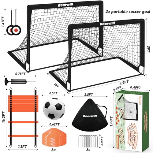 Bearwill Soccer Goal, Kids Soccer Goals for Backyard Set of 2 - color: Black