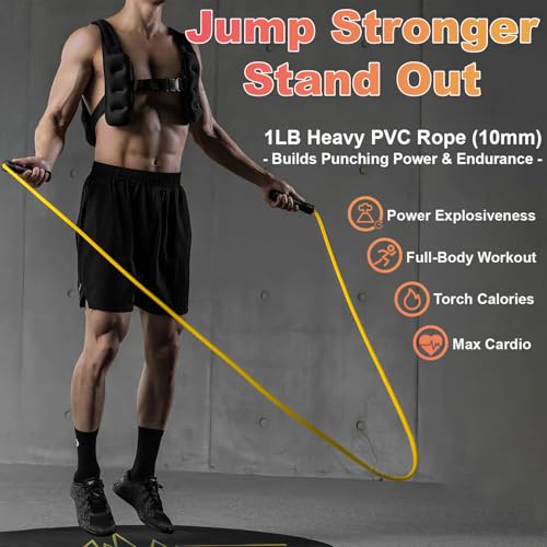 Weighted Jump Rope, 1LB Tangle-Free Ball Bearing Rapid Speed Skipping Rope for Men Women, Adjustable 9mm Cotton & PVC Rope with Alum Handle for Boxing MMA Weight-Loss Athletic Workout Fitness - color: Yellow