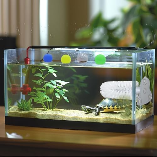 Turtle Toys for Aquatic Turtle Tank Accessories, Turtle Brush with Suction Cup, 4 Turtle Toy Balls Turtle Aquarium Accessories, Turtle Accessories for Tank
