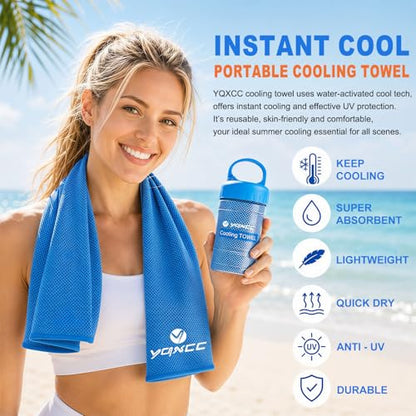 YQXCC 2 Pack Cooling Towels (47"x12"), Ice Cool Towel for Neck & Face - color: Light Blue/Light Gray