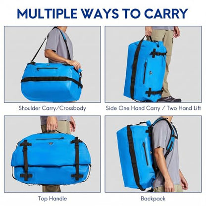 Haimont IPX7 Waterproof Roll-Top Dry Duffel Backpack Bag - color: Blue, size: 60L