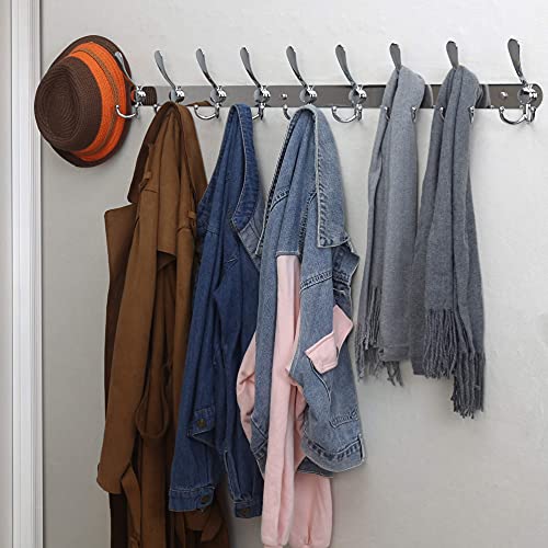 Dseap Coat Rack Wall Mount - 38” Long 10-Tri-Hooks Heavy Duty Coat Hanger Rail Wall Hooks for Hanging Coats Hats Clothing Clothes Purse Mudroom Entryway, Chromed - color: Chrome Finish, size: L=38” (1 Pcs)