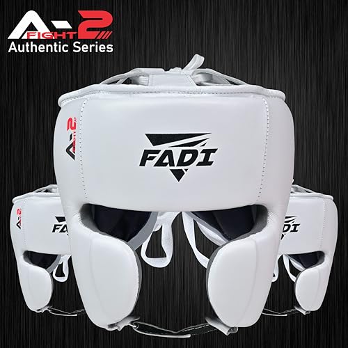 Authentic Series A2 Boxing Headgear - Premium Leather Head Guard for Kids and Adults in MMA, Kickboxing, Muay Thai, Karate, Martial Arts, and Taekwondo - color: White, size: Small-Medium
