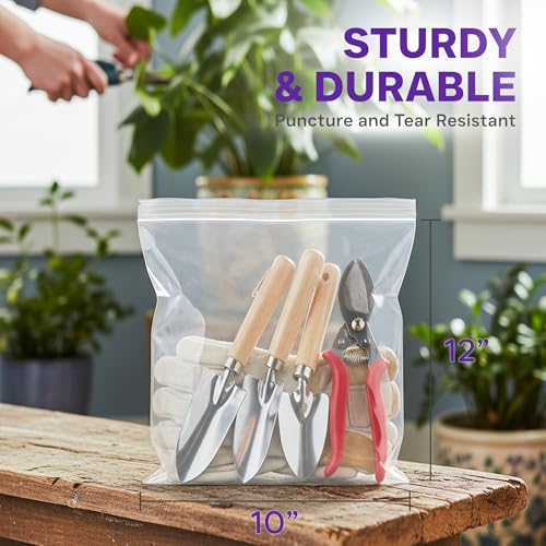 8 Mil Heavy Duty Zip Seal Lock Bags, 10"x12" 25 Pack, Gallon Storage Bags | Waterproof Reusable Large Clear Plastic Baggies with Resealable Zipper for Industrial Parts, Packaging, Clothes - size: 10"x12"