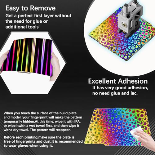JUUPINE 257x257mm Bambu Lab Build Plate for Bambu Lab X2D/A1/P1P/P1S /P2S/X1/X1C/X1E/3D Printer, 3D Printer Flexible Spring Steel Sheet Removable Platform (Smooth Kaleidoscope+Smooth Light Beam) - color: PEY-Kaleidoscope+PEY-Light Beam