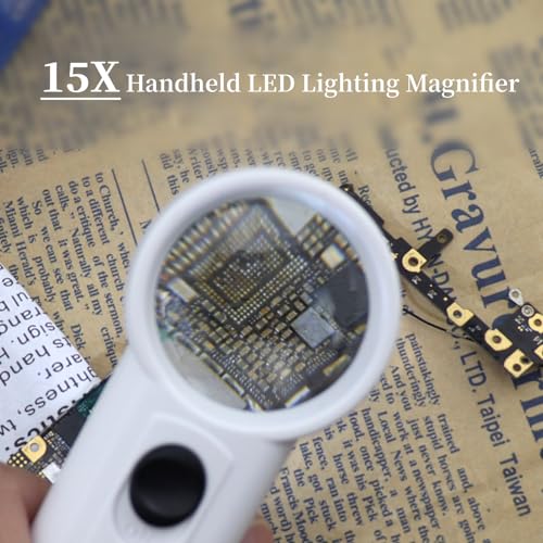 15X Magnifying Glass with Light, Handheld LED Lighting Magnifier for Reading Maps for Jeweler Watch Repair(MG6B-2 15X) - size: MG6B -2 15 times