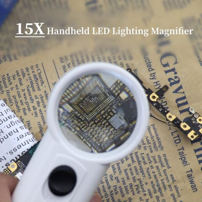 15X Magnifying Glass with Light, Handheld LED Lighting Magnifier for Reading Maps for Jeweler Watch Repair(MG6B-2 15X) - size: MG6B -2 15 times