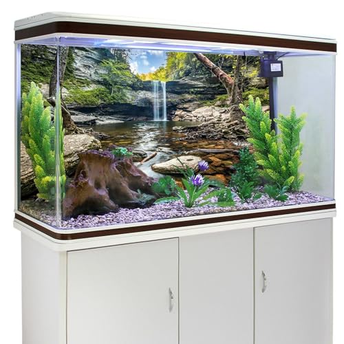 YongFoto Fish Tank Background 30x18 inch Aquarium Background Forest Lakes Rivers Mountains Nature Scenery Backdrop Reptile Habitat Terrarium Background - color: Green-1, size: 30x18in/75x45cm