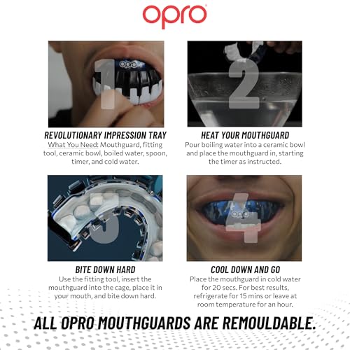 OPRO Instant Custom-Fit Mouthguard – Dentist Level Gum Shield Adult and Kids – OPRO Mouth Guard Boxing and MMA, Self-Fit Gum Shield Rugby – Maximum Protection with Dental Warranty (White/Gold) - color: White/Gold, size: Youth (Under 10)