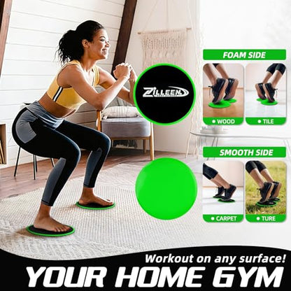ZILLEEN Exercise Sliders for Working Out Pilates Fitness Discs 2pcs - color: Green