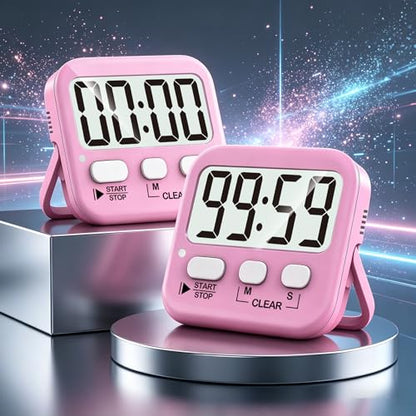 Antonki 2 Pack Digital Timer for Kids Classroom Kitchen Timers for Cooking - color: Relaxing Pink
