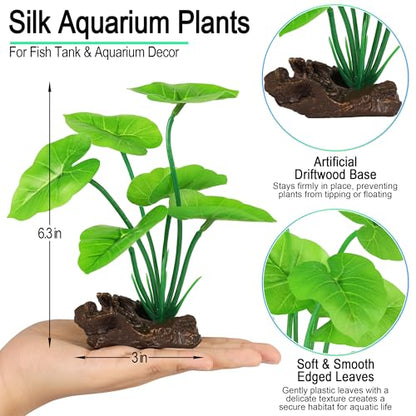 MyLifeUNIT Fish Tank Decor, Silk Aquarium Plants and Hideaway Rock Cave Decor for Betta Fish Tank Accessories, Goldfish, Turtle Tank Decorations