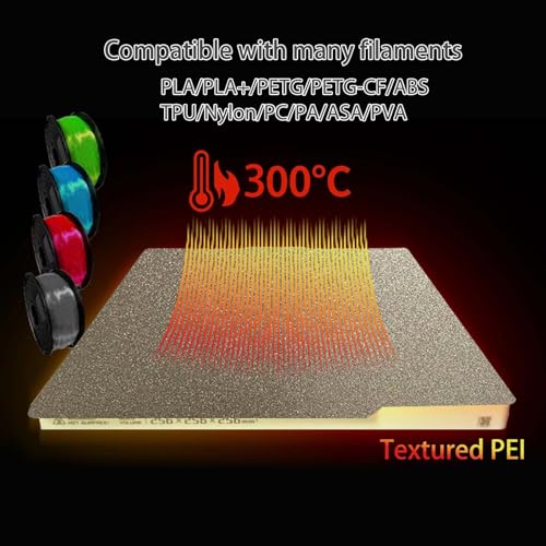 JUUPINE Gold PEI Sheet for Bambu Lab P2S/X2D/X1/X1C/X1E/P1P/P1S/A1 Carbon Build Plate HeatingBed Spring Steel Flexible Platform 256x256mm Double Side Textured Hotbed for 3D Printer - color: Double-sided textured PEI