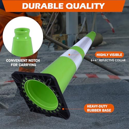 4 Pack 28 Inch Green PVC Traffic Cones Black Base Stable Flexible, Road Safety Construction Zone Crowd Control Safety Cones Outdoor Use (4, Green, 28 Inch) - color: Green, size: 28 Inch