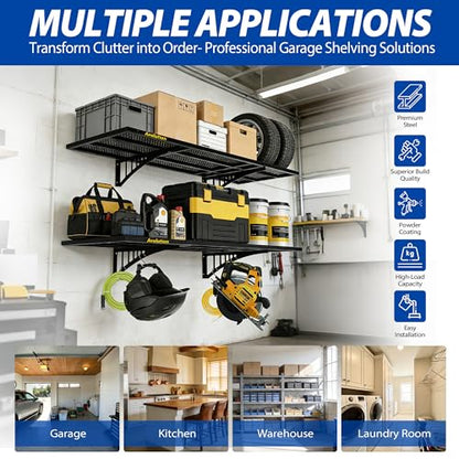 Avalution 2 Pack 1.64x4ft Garage Shelving Wall Mounted with Hooks,650lbs - size: 2 pack-1.64*4ft