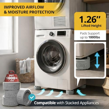 Silent Guys Anti Vibration Pads for Washing Machine (4 Pack) – Heavy Duty Washing Machine Anti-Vibration Pads, Universal Washer Feet, Grey Anti Vibration Mat