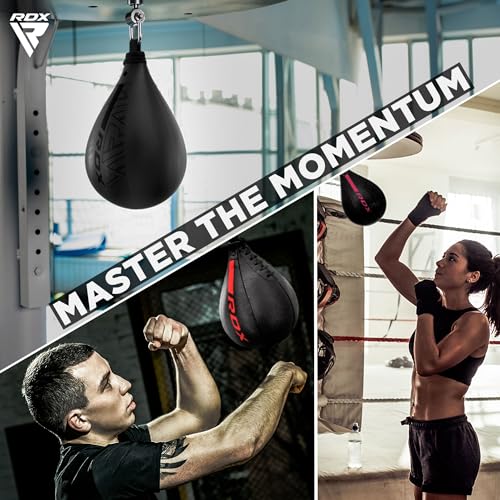 RDX Speed Bag Boxing Ball, Maya Hide Leather Dodge Striking Target with Additional Bladder, MMA Muay Thai Punching Workout Kicking Martial Arts Training Home Gym Exercise Speedball - color: BLACK GOLDEN, size: Speed Bag without Swivel