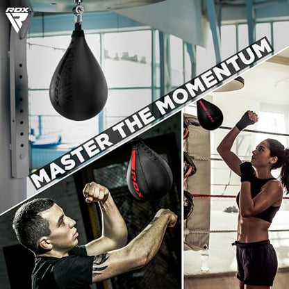 RDX Speed Bag Boxing Ball, Maya Hide Leather Dodge Striking Target with Additional Bladder, MMA Muay Thai Punching Workout Kicking Martial Arts Training Home Gym Exercise Speedball - color: BLACK GOLDEN, size: Speed Bag without Swivel