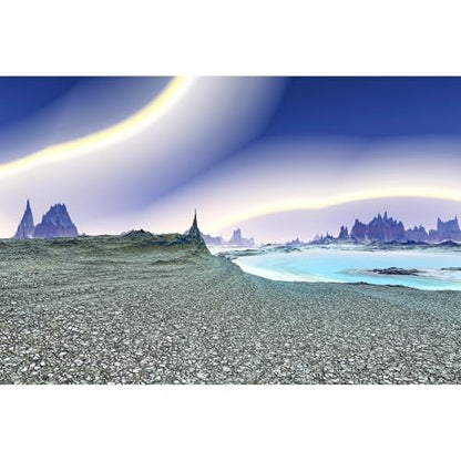 Fantasy Alien Planet Aquarium Background Outer Space Mountain Lake Sandbeach Fish Tank Background Abstract Polar Lights Reptile Tank Background Fantasy Alien Lake Rock Terrarium Backgrounds 48x18in - color: Grey_Blue, size: 48(W)x18(H)inches/ 120(W)*45cm(